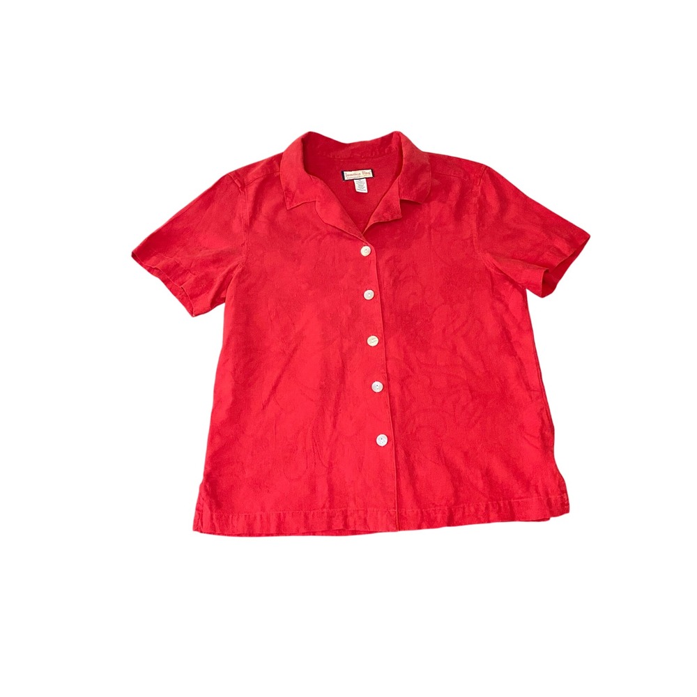 Jamaica Bay Retro Red Silk Rayon Jacquard Short Sleeve Camp Shirt Women Medium